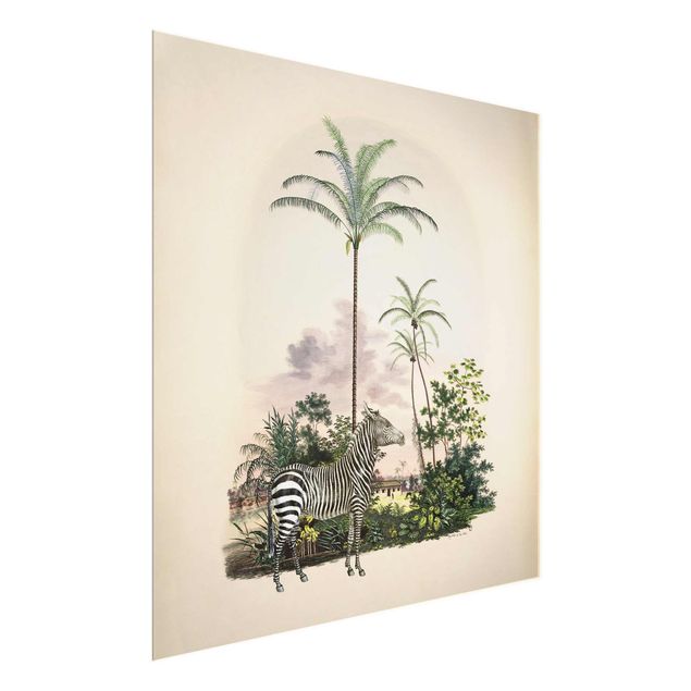 Glass prints landscape Zebra Front Of Palm Trees Illustration