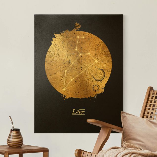 Lion wall art Zodiac Sign Leo Gray Gold