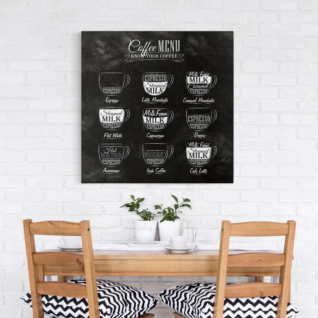 Wall art black and white Coffee Varieties Chalkboard
