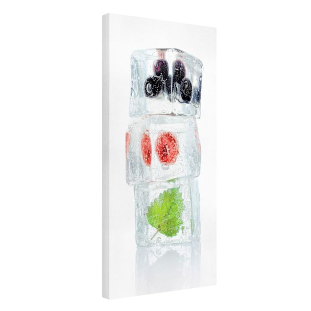 Modern art prints Raspberry lemon balm and blueberries in ice cube