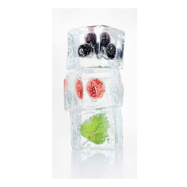 Fruit canvas Raspberry lemon balm and blueberries in ice cube