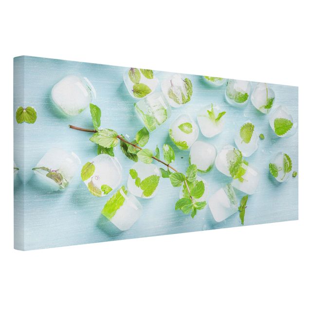 Modern art prints Ice Cubes With Mint Leaves