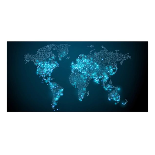Navy blue wall art Connected World World Map