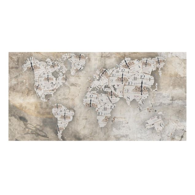 Canvas prints maps Shabby Clocks World Map
