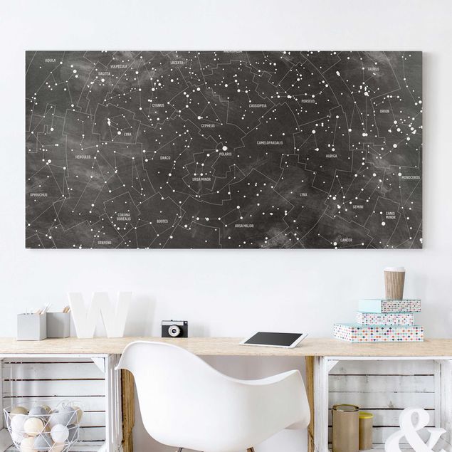 Canvas black and white Map Of Constellations Blackboard Look