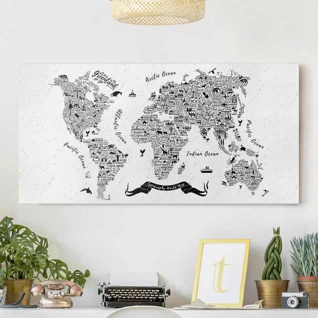 Kitchen Typography World Map White