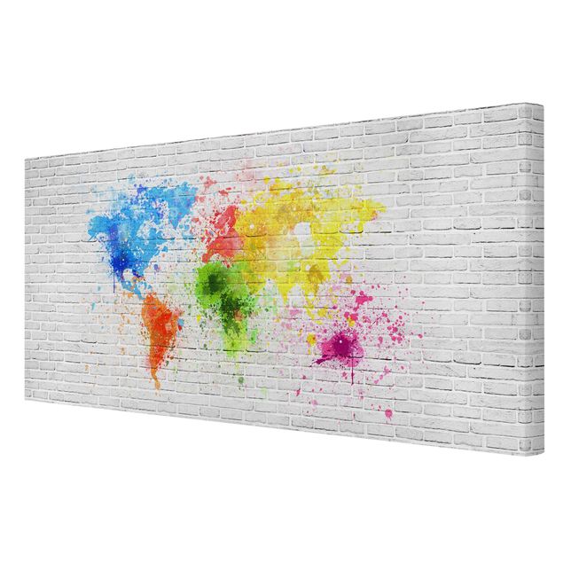 Prints multicoloured White Brick Wall World Map