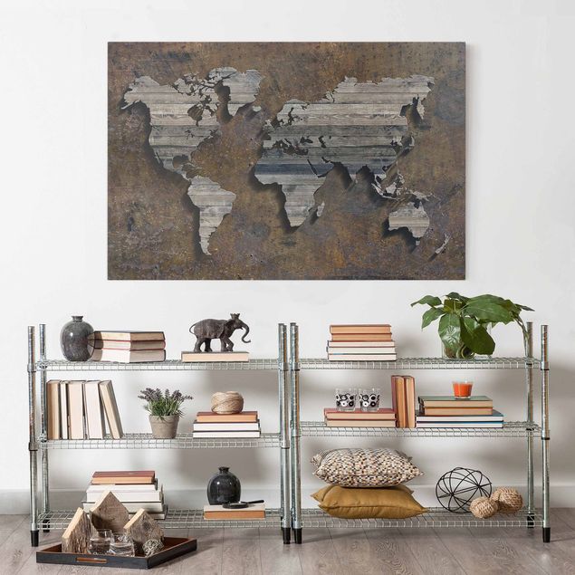 Canvas maps Wooden Grid World Map