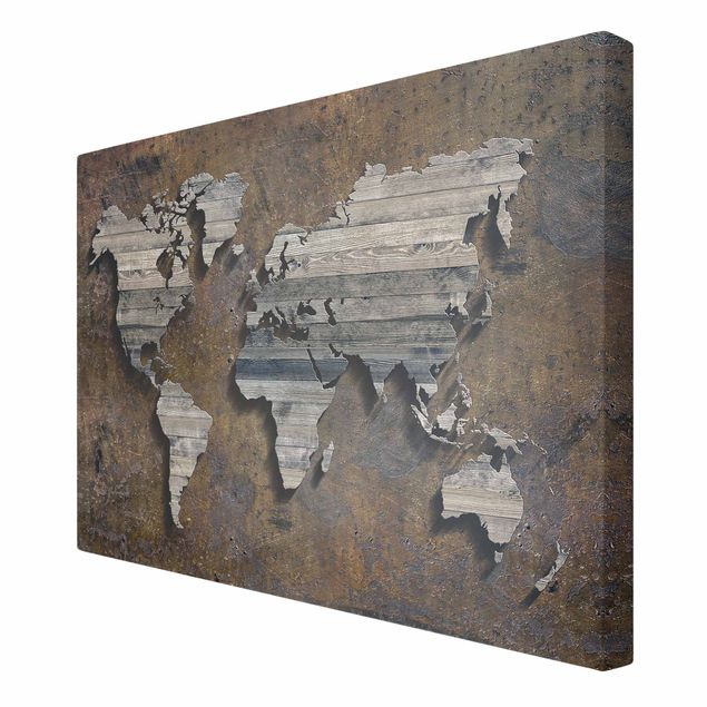 Prints Wooden Grid World Map