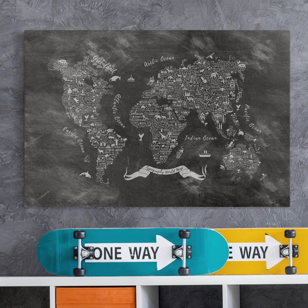 Canvas black and white Chalk Typography World Map