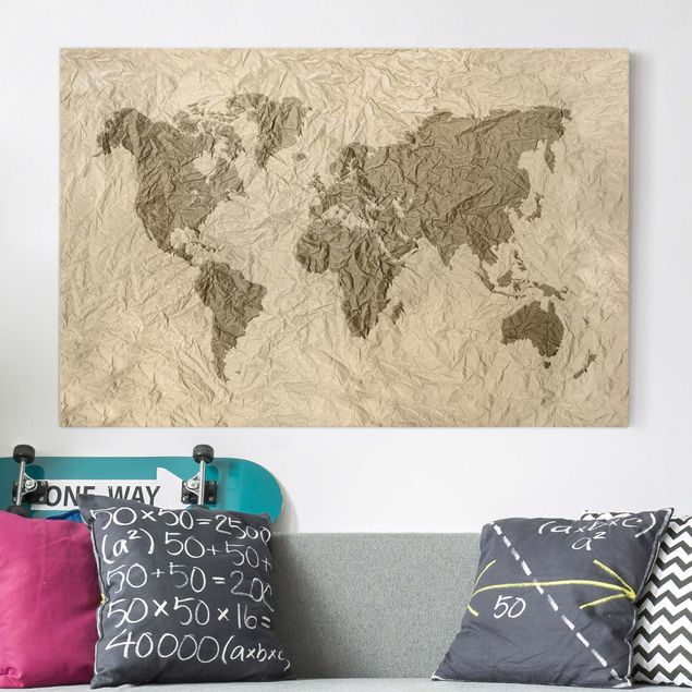 Printable world map Paper World Map Beige Brown