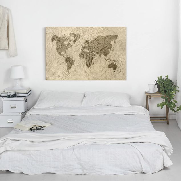 World map canvas Paper World Map Beige Brown
