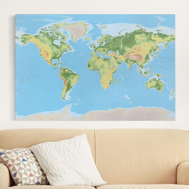 Framed world map Physical World Map