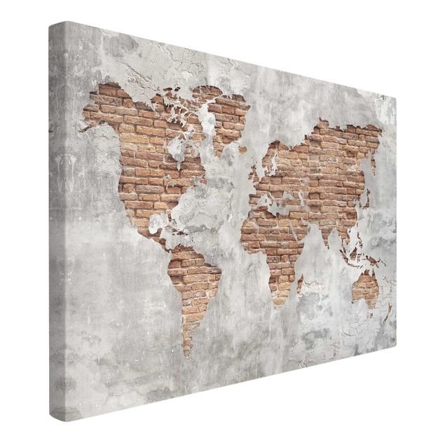 Printable world map Shabby Concrete Brick World Map