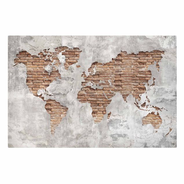 World map canvas Shabby Concrete Brick World Map