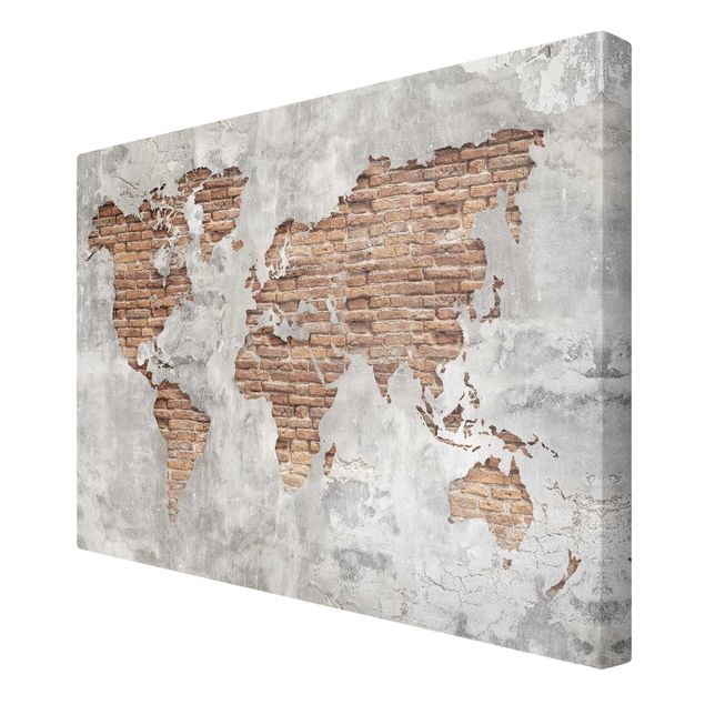 Prints Shabby Concrete Brick World Map