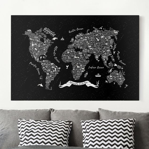 Framed world map Typography World Map Black
