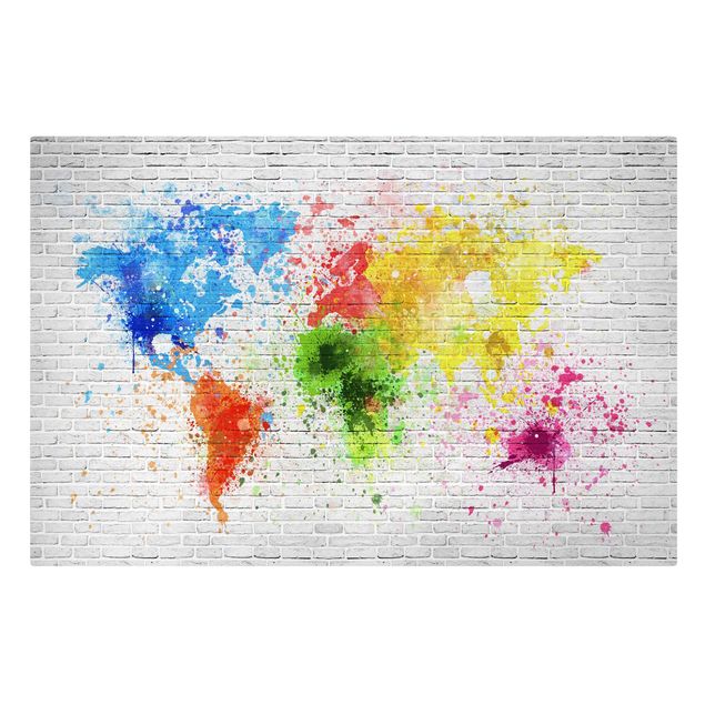 World map canvas White Brick Wall World Map