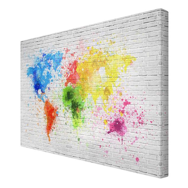 Prints multicoloured White Brick Wall World Map