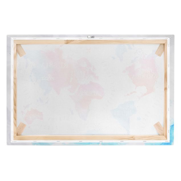 Prints World Map Watercolour Red Blue