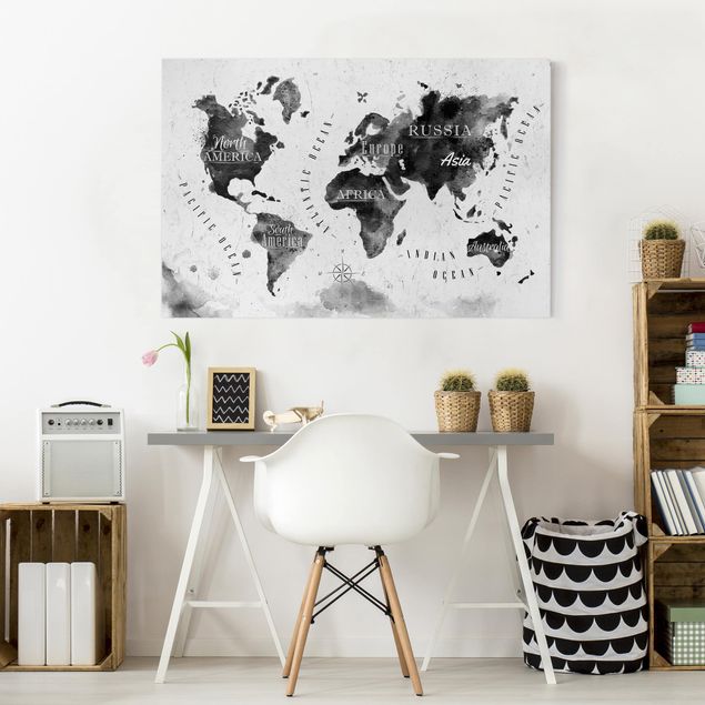 Printable world map World Map Watercolour Black