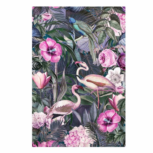 Canvas art Colourful Collage - Pink Flamingos In The Jungle