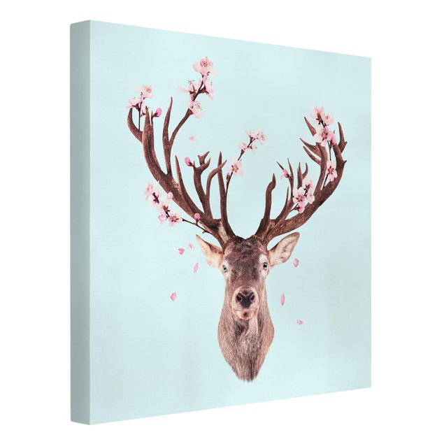 Canvas art prints Deer With Cherry Blossoms
