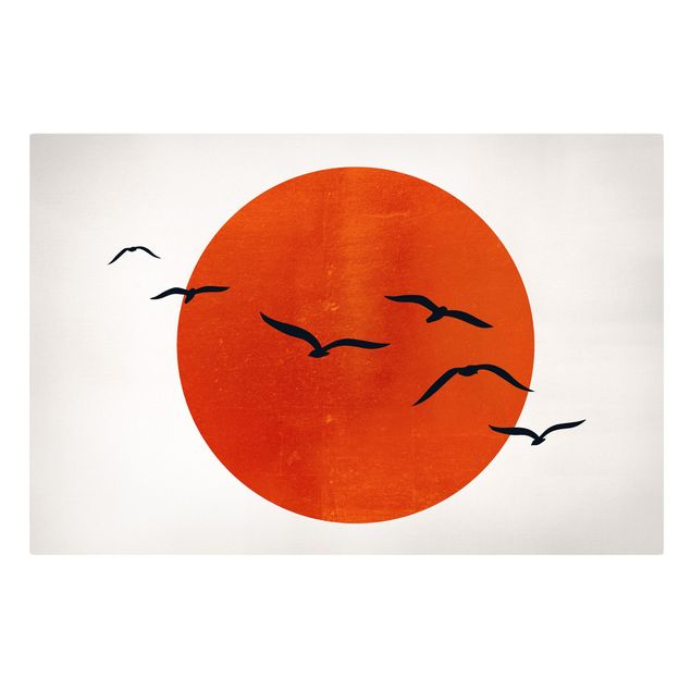 Art prints Flock Of Birds In Front Of Red Sun I