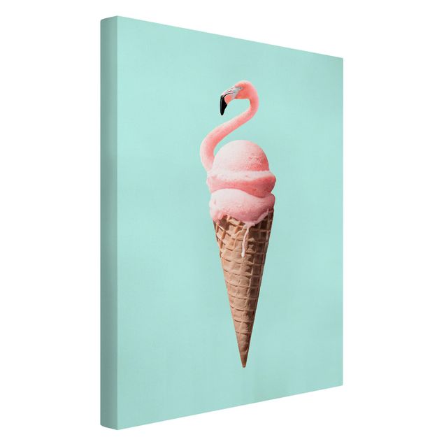 Canvas prints art print Ice Cream Cone With Flamingo