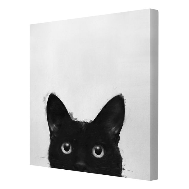 Black and white canvas art Illustration Black Cat On White Painting