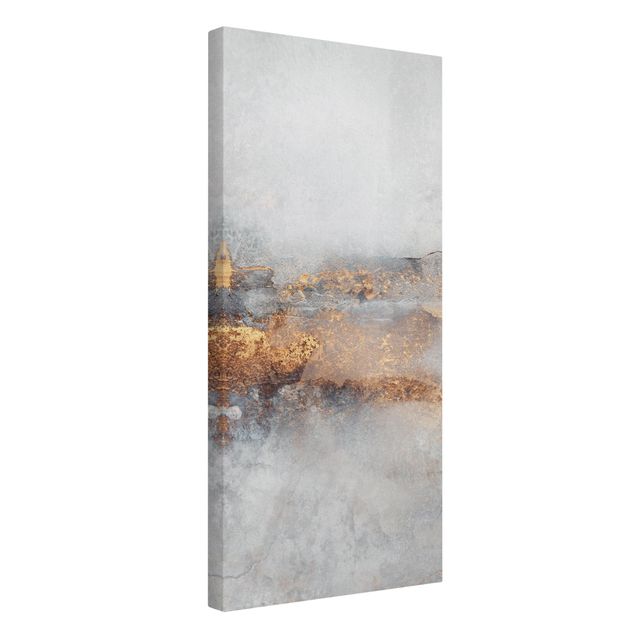 Abstract canvas wall art Gold Grey Fog
