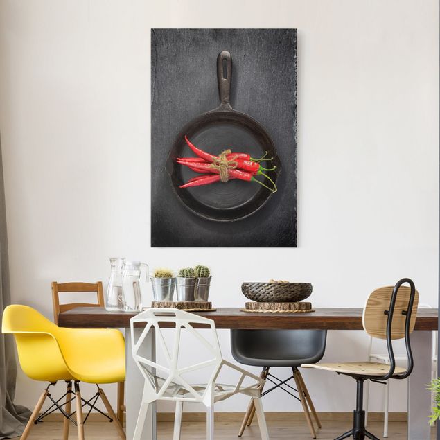 Canvas art prints Red Chili Bundles In Pan On Slate