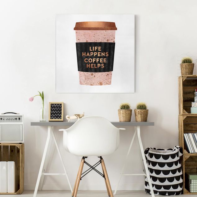 Canvas prints art print Life Happens Coffee Helps Gold