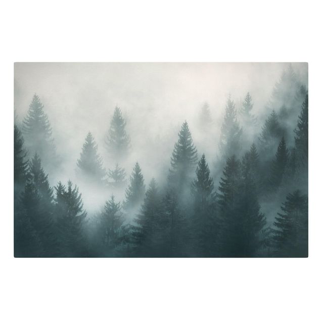 Canvas landscape Coniferous Forest In Fog