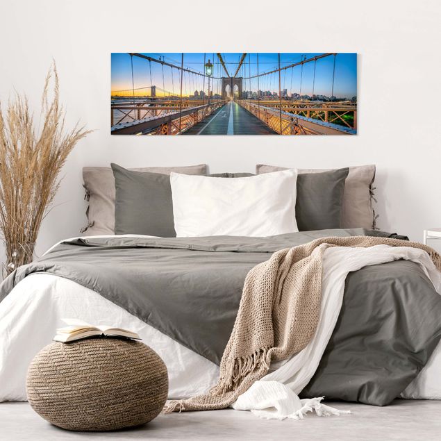 New York skyline canvas Dawn On The Brooklyn Bridge