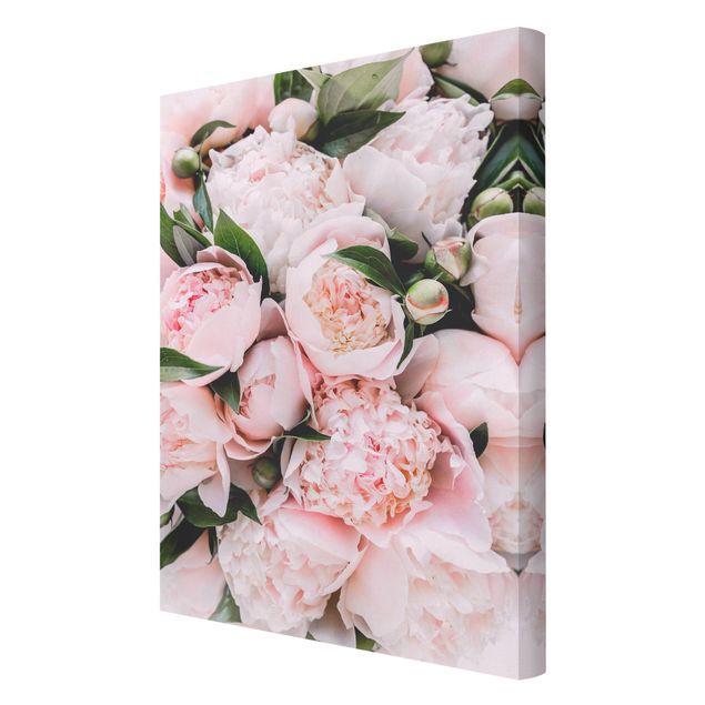 Pink art canvas Pink Peonies With Leaves