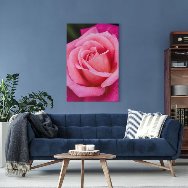 Canvas art Pink Rose Flowers Green Backdrop