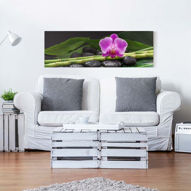 Orchid canvas Green Bamboo With Orchid Flower