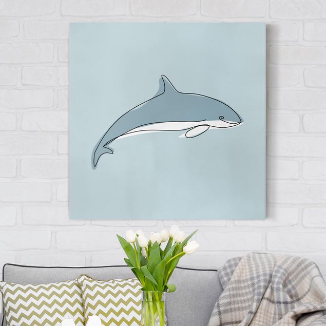 Prints blue Dolphin Line Art