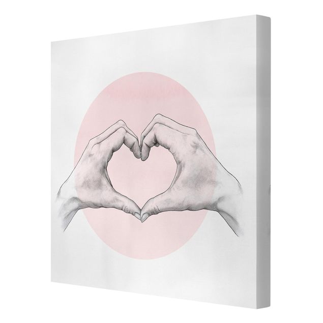 Pink art canvas Illustration Heart Hands Circle Pink White