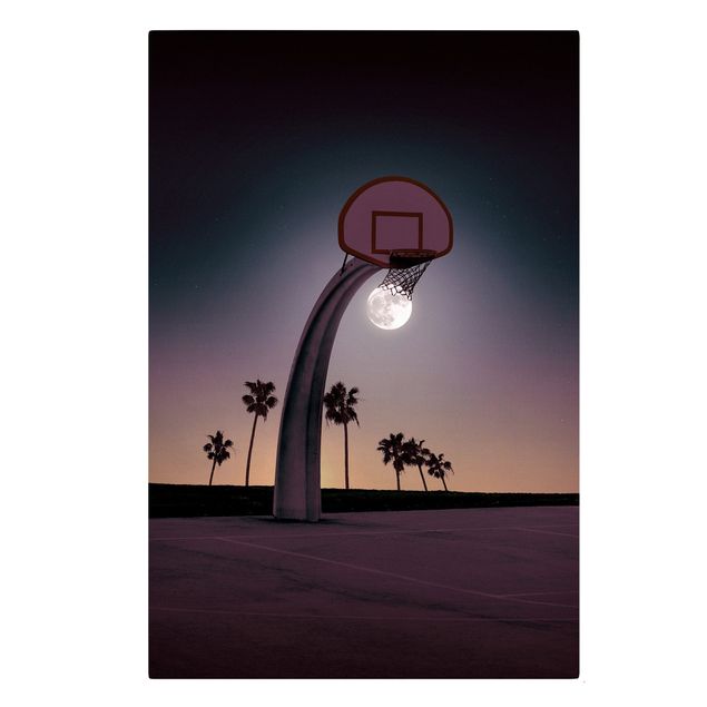 Black art prints Basketball With Moon