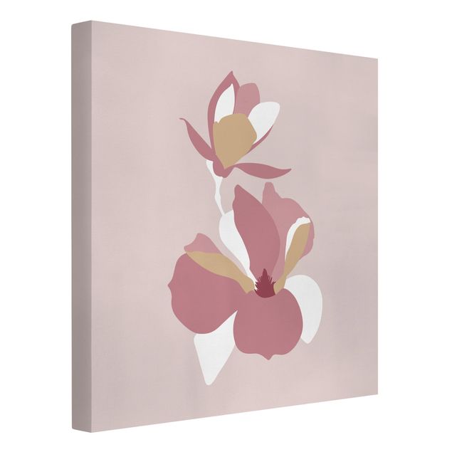 Canvas prints art print Line Art Flowers Pastel Pink