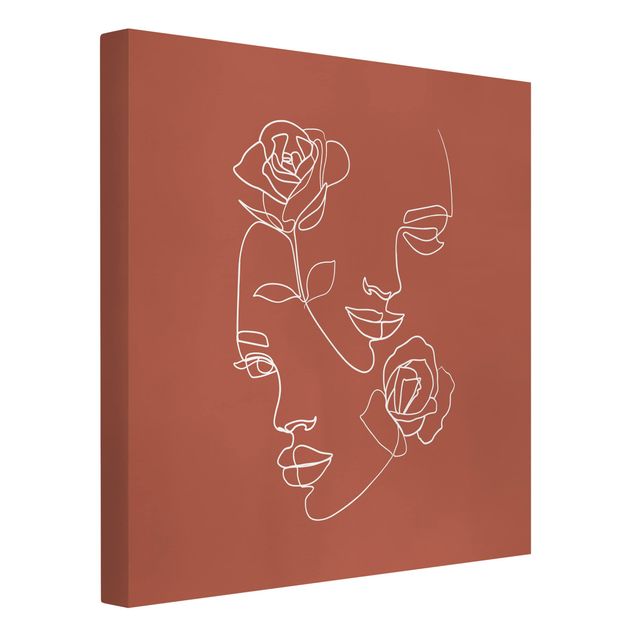 Rose canvas Line Art Faces Women Roses Copper