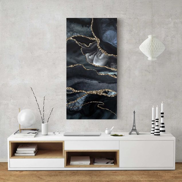 Canvas prints stone Black With Glitter Gold