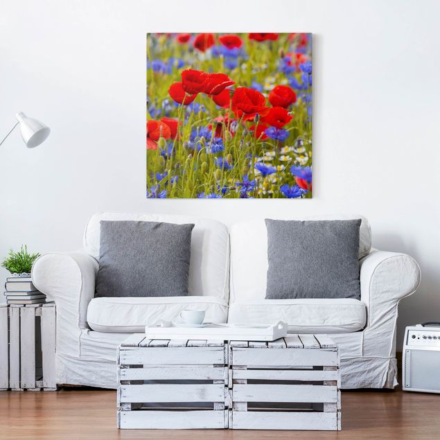 Prints poppy Summer Meadow With Poppies And Cornflowers