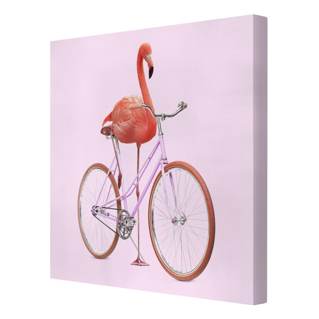 Pink wall art Flamingo With Bicycle