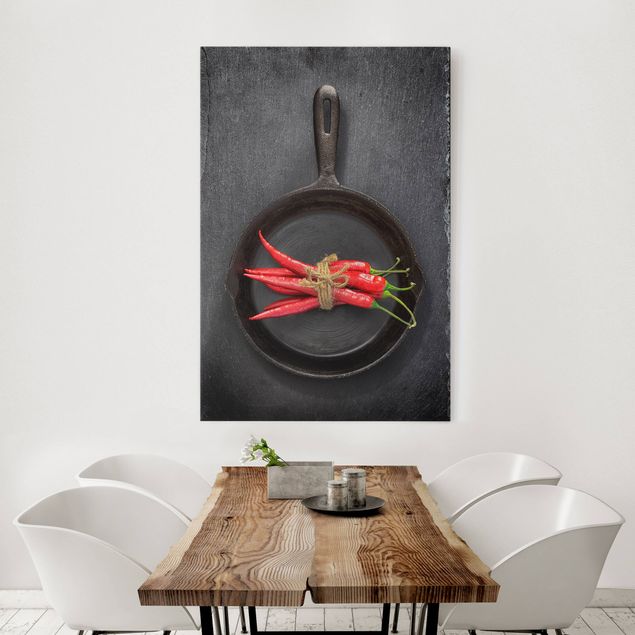 Canvas art Red Chili Bundles In Pan On Slate