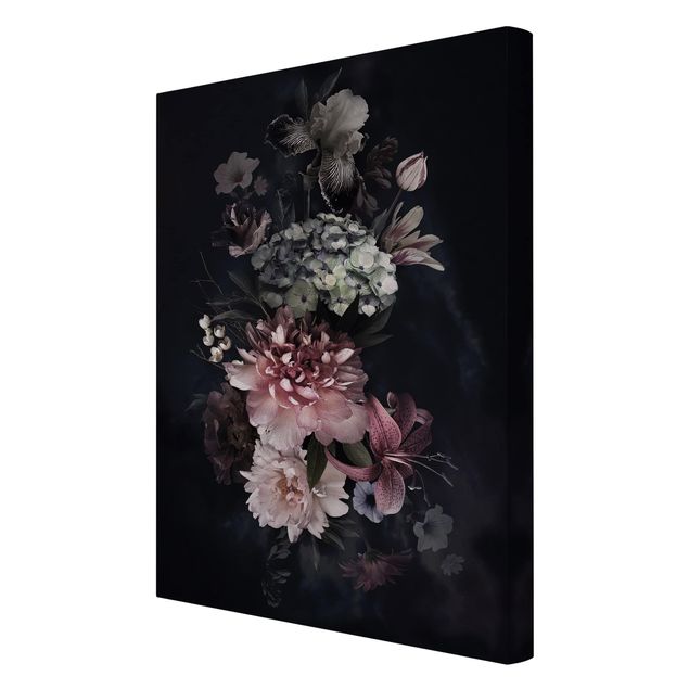 Prints black Flowers With Fog On Black