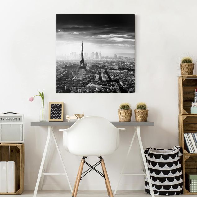 Prints Paris The Eiffel Tower From Above Black And White