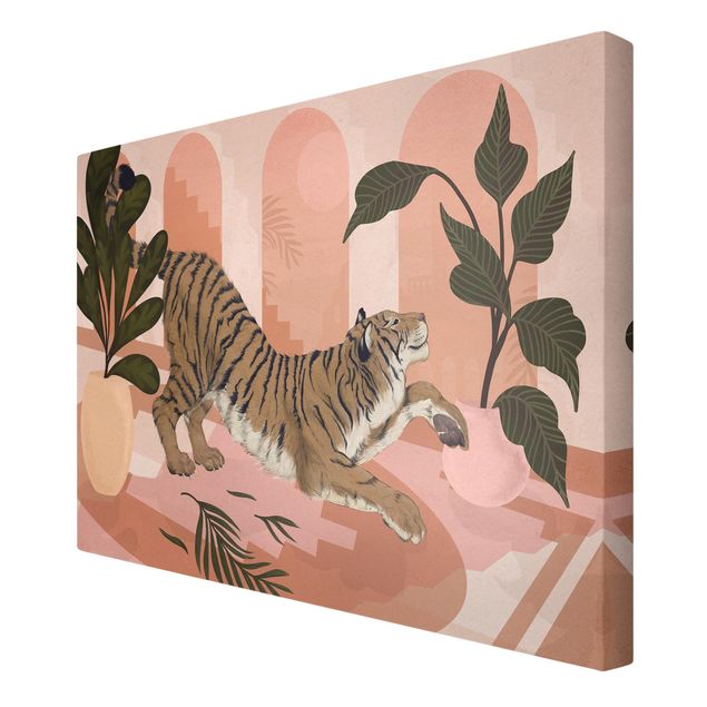 Animal canvas Illustration Tiger In Pastel Pink Painting